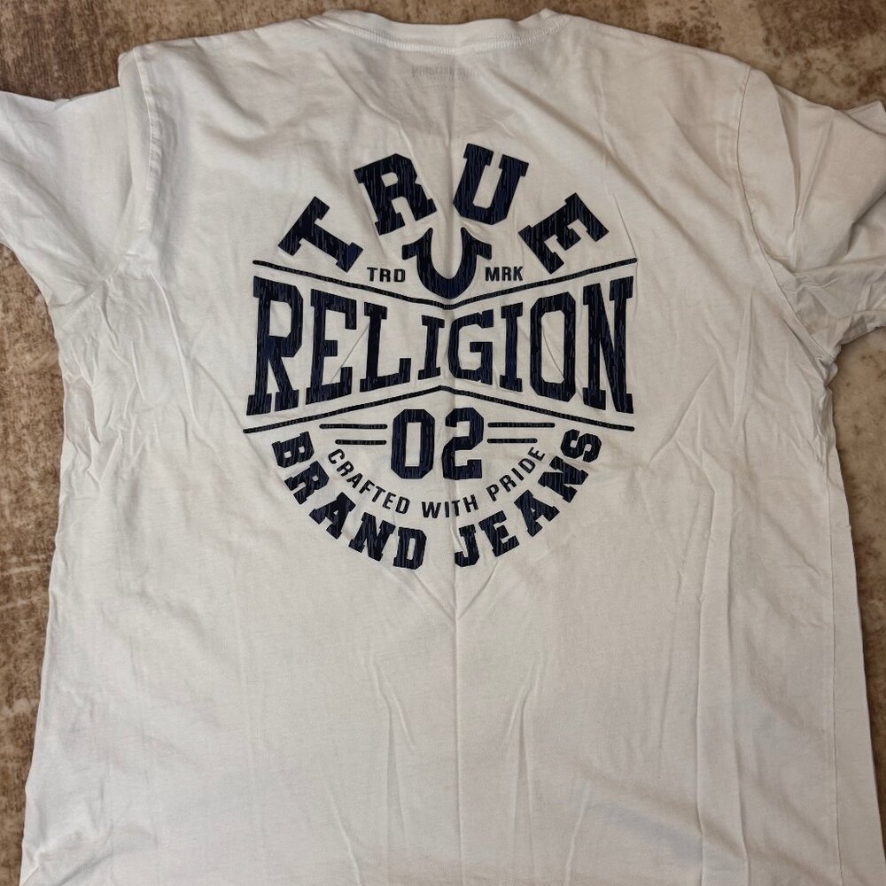 True Religion S/S White Cotton T-shirt w/ Branding Front & Back, XL